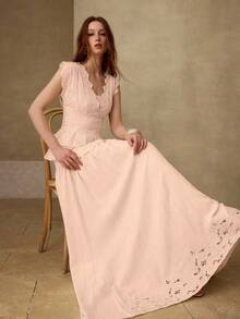 MOTF PREMIUM RUFFLE HEM TOP CONTRAST LACE SKIRT SET WEDDING MOTHER OF THE BRIDE PEACH PINK SUMMER ROMANTIC ELEGANT - Coral Pink - View 4