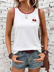 SHEIN LUNE Top de tirantes de verano minimalista y casual con bordado de cerezas para mujer - Multicolor - Ver 5