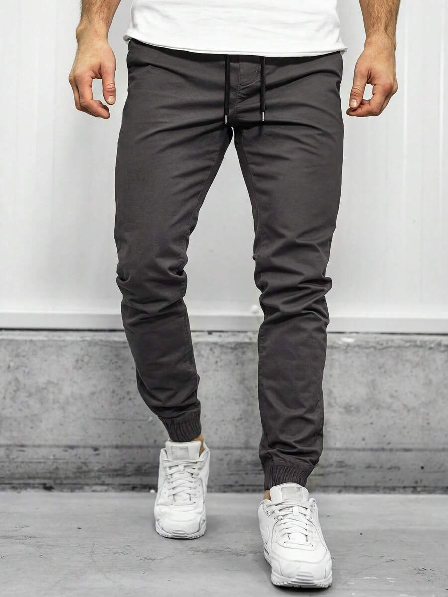 Manfinity Homme Loose Fit Men's Solid Tapered Pants - Dark Grey - View 1