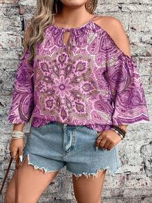 Breezaya Women's Casual Off-Shoulder Camisole Midi Shirt - Purple - View 1