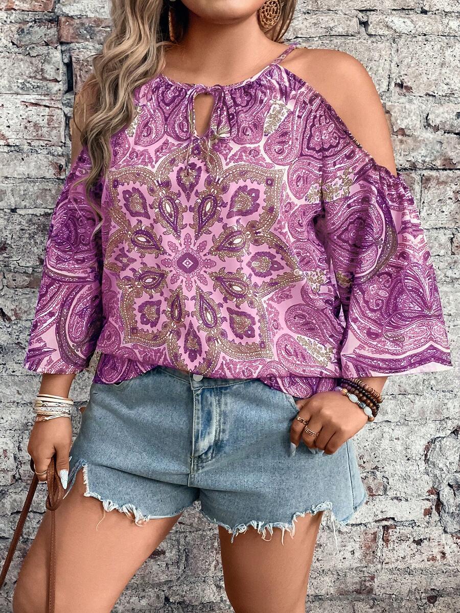 Breezaya Women's Casual Off-Shoulder Camisole Midi Shirt - Purple - View 1