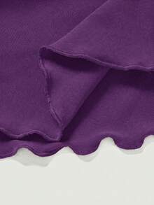 SHEIN PETITE CURVE Drawstring And Fold Detail Solid Color Cake Skirt - Purple - View 3