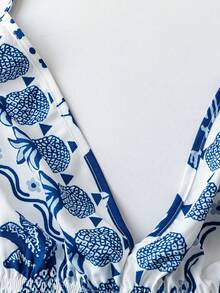 SHEIN PETITE CURVE Plus Size Women Butterfly Print Backless Sexy Beach Vacation Dress - Blue - View 5