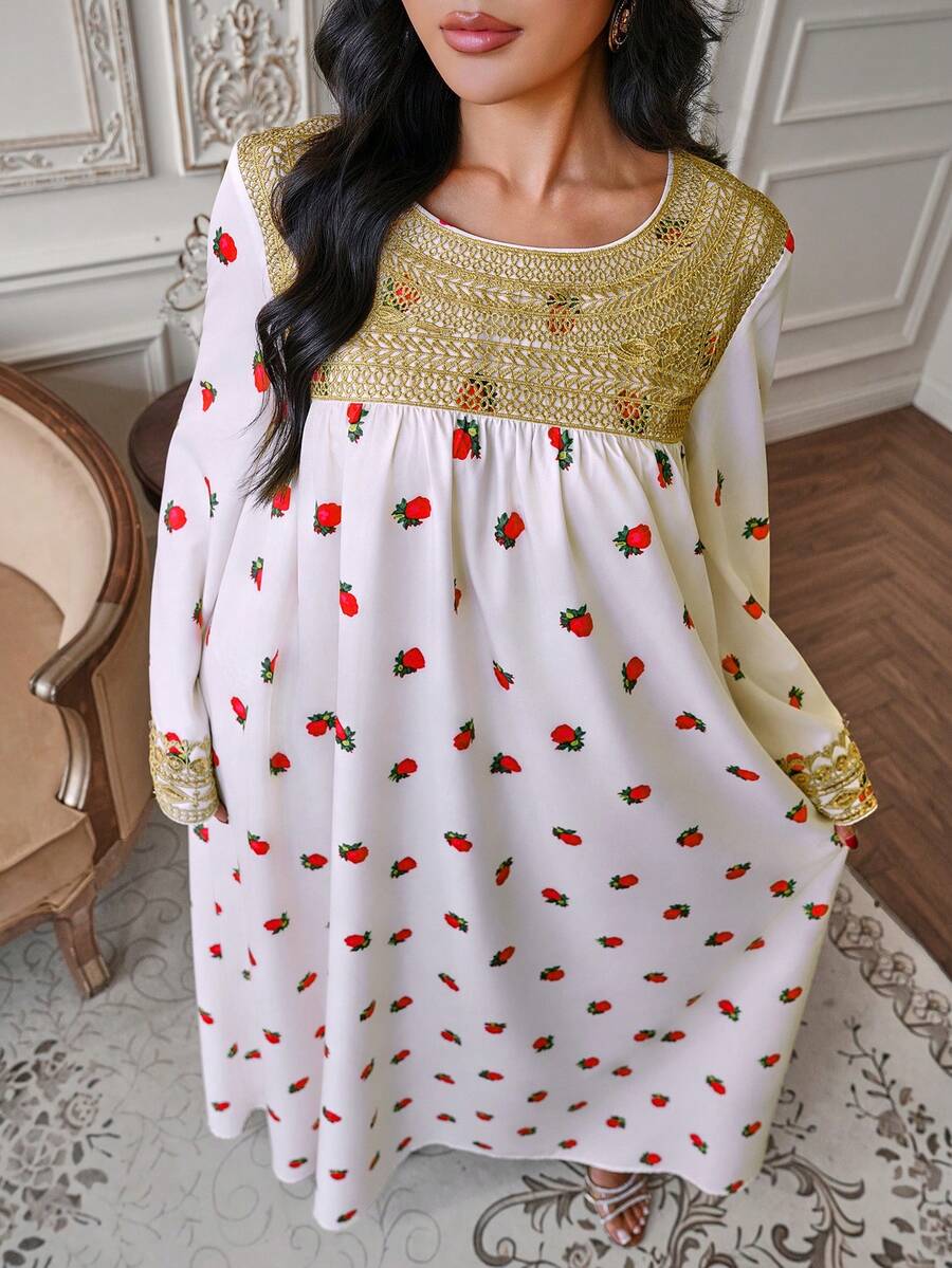 Al Najma Đầm maxi Thổ Nhĩ Kỳ dành cho nữ và áo abaya truyền thống Ả Rập. - Màu be - Xem 1
