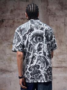 Skyrend Camisa de playa floral para hombre, graffiti vintage minimalista negro casual de verano XS-XXL - Negro - Ver 2