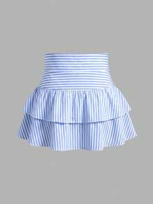 SHEIN Girlism Tween Girls Knitted Solid Color Cute Ruffle Layered Built-In Shorts Mini Skirt, Y2K Fashion, Back To School - Multicolor - View 2