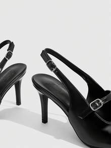 CUCCOO SZL Women Shoes Spring And Autumn New Black Mirror Point Thin Heel High Heel Back Lift Low Vamp Women's High Heel Shoes Slingback Shoes Daily Versatile Commuter Office Workers Business Dinner Party Wear Women's Shoes - Black - View 5