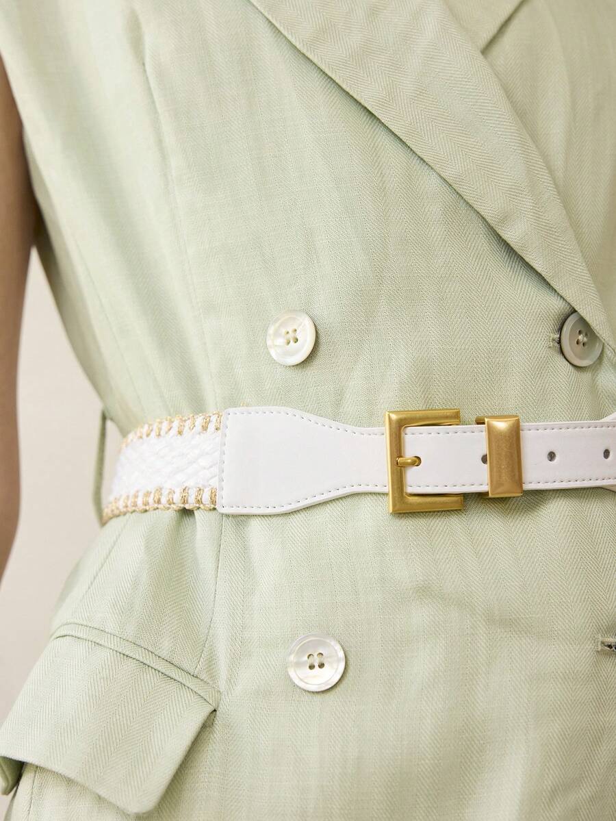 MOTF PREMIUM PRE WHITE SPLICED PP GRASS NEEDLE BUCKLE BELT - White - View 2