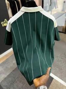 Chillumni Áo Polo nam tay ngắn dáng regular fit, in họa tiết kỹ thuật số và kẻ sọc, phối màu - Nhiều màu - Xem 2