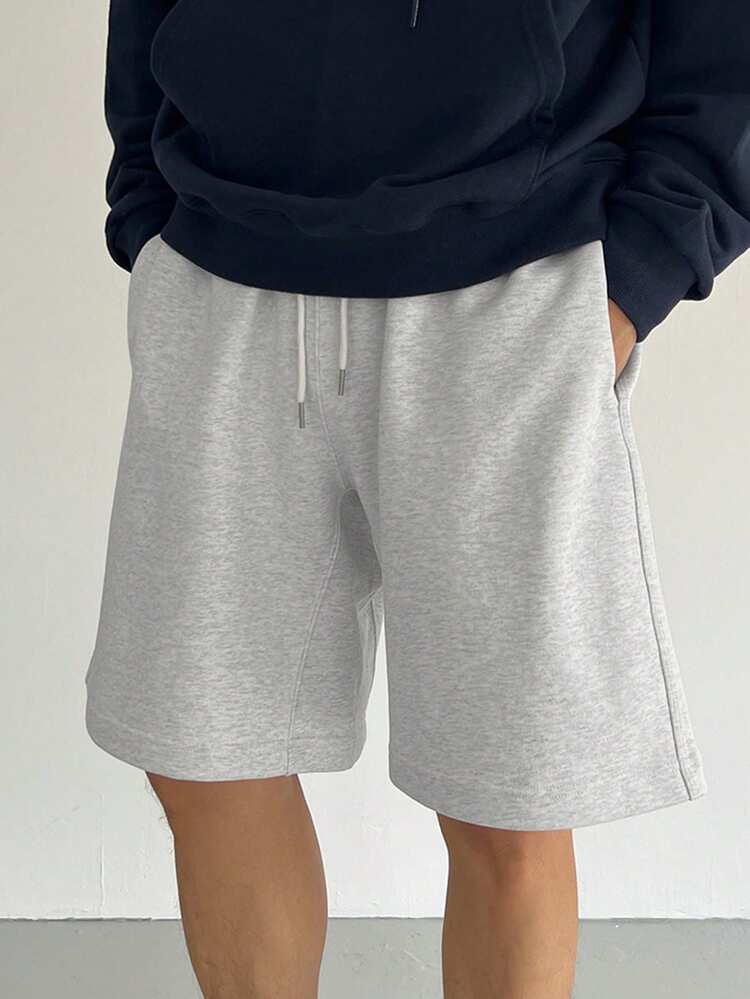 Men's Casual Sports Drawstring Waist Loose Shorts, Simple Solid Gray Color, Suitable For Daily Commute, Summer