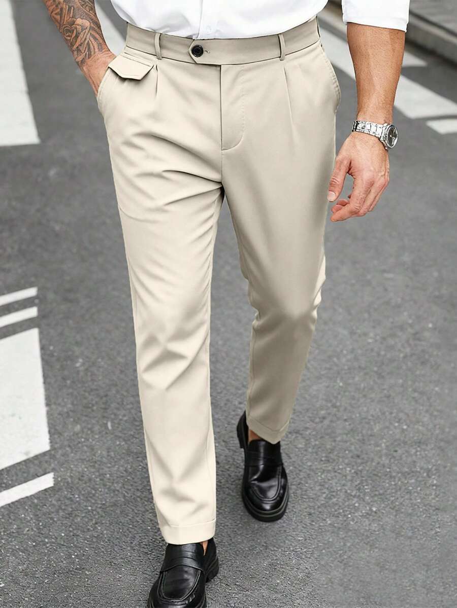 Manfinity Mode Pantalones de traje de unicolor para hombres de talla grande, formal, ceremonia - Albaricoque - Ver 1