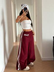SHEIN HypeZone 2pcs/Set Women Street Casual Sports Racewear Bandeau Top And Pants - Multicolor - View 6