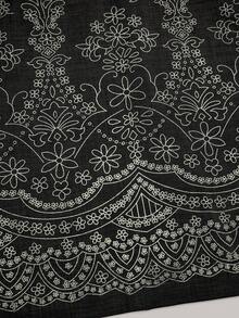 Sweetra Plus Size Square Neck Ruffle Sleeve Short Dress, Elegant Vintage Cute Faux Embroidery Pumpkin Brown Knee-Length A-Line Dress - Black - View 7