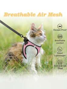Túi vận chuyển mèo có dây xích, áo vest mềm mại và có thể điều chỉnh để tránh mèo bỏ trốn, áo khoác phản quang thoáng khí dễ điều khiển, màu hồng. - Hồng - Xem 5