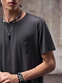 男士夏季圆领短袖休闲 T 恤，带星星图案 - 灰色 - 查看 7