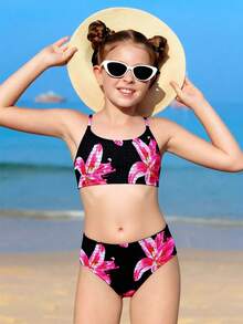 SHEIN 少女印花比基尼套装，假日风情，沙滩装，随机印花 - 彩色 - 查看 6