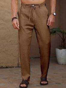 Palmeraft Men's Casual Versatile Solid Color Pants, Holiday - Rust Brown - View 4