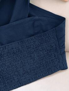 Travachic Atasan Wanita Tanpa Lengan Model Lilitan Berlipit Warna Polos, Atasan Musim Panas - Navy Blue - View 5