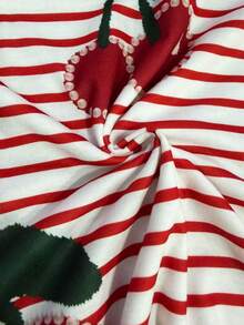 Women's Summer Short Sleeve Striped Cherry Print T-Shirt, Summer Clothing - Multicolor - View 4