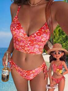 SHEIN Swim Mod Bộ đồ bơi 2 mảnh Swim Mod 2026 mới dành cho nữ, họa tiết hoa nhí, màu sắc tươi sáng, kiểu bikini dễ thương, được thiết kế cho các cô gái tuổi teen, phong cách ngọt ngào, giản dị, phù hợp cho mùa hè. - Nhiều màu - Xem 6