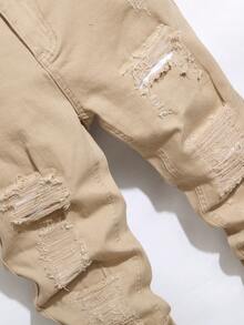 Manfinity Homme Plus Size Men's Casual Everyday Wear Distressed Pocket Button Design Denim Jeans - Apricot - View 5