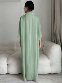 Yasmyna Women's Elegant Colorful Rhinestone Decor Batwing Sleeve Loose Turkish Maxi Dress - Green - View 2