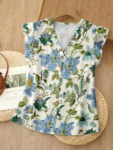 SHEIN LUNE Women's Casual Floral Print Shirt, Suitable For Summer - Multicolor - View 5