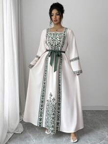 Al Najma Đầm vintage thanh lịch cổ vuông tay loe dành cho nữ, cỡ lớn. - Nhiều màu - Xem 5