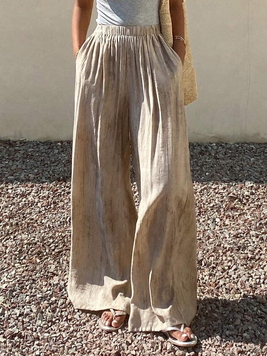 Livesso Quần ống đứng dáng rộng, thoải mái, nhuộm tie-dye dành cho nữ, phong cách đường phố, lễ hội âm nhạc, ngày Valentine, đám cưới, đi biển, kỳ nghỉ, phong cách bohemian, mùa xuân & hè. - màu nâu - Xem 1