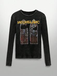 NEON BLANC 男士街头时尚针织圆领字母印花长袖T恤 - 黑色 - 查看 3