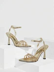 CUCCOO SZL Giày cao gót mũi nhọn đính đá thời trang thanh lịch cho nữ - Vàng - Xem 2