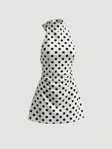 Franclia Đầm mini chấm bi cổ yếm hở lưng buộc dây kiểu dáng mới năm 2026 dành cho nữ - Đầm hè không tay, kiểu dáng thường ngày, thích hợp cho tiệc tùng và kỳ nghỉ. - trắng - Xem 3