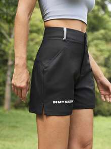 In My Nature 女士字母印花户外短裤 - 黑色 - 查看 6
