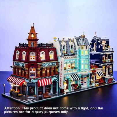 MOC Europäischer Architektur Straßenszene Bauklötze, kreative Stadt Landschaft Montage Spielzeuge, mit Cafés, Lebensmittelgeschäften usw., eine ideale Wahl als Geburtstagsgeschenk.