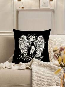 Betty Boop | ROMWE 1 Piece, Dark Punk Pattern Double-Sided Pillow Cover, Flannel Printed Square Pillowcase, Suitable For Living Room, Bedroom Home Decoration, Sofa Pillow, Car Pillow, Suitable For All Seasons - Multicolor - View 5