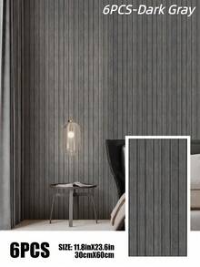 SHEIN 6片装 11.8英寸 x 23.6英寸 3D木纹格栅墙板，可弯曲可裁剪，防水，即撕即贴，自粘可移除仿木纹墙面装饰，适用于室内家居、卧室、客厅（棕色和灰色）墙纸墙贴房间装饰墙贴 - 彩色 - 查看 15