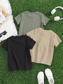 Bộ 3 áo thun cổ tròn in chữ và hình họa cho bé trai, 3 kiểu dáng khác nhau, thích hợp cho đi học và dã ngoại mùa xuân/hè. - Nhiều màu - Xem 2