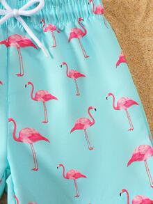 Baby Boy Summer Outdoor Beach Flamingo & Marine Life Print Shorts - Multicolor - View 7