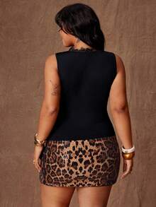 Rustia 蕾丝拼接扭结V领吊带背心，性感镂空修身黑色夏季衬衫 - 黑色 - 查看 2