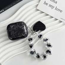 1 buah Casing Pelindung Earphone IMD Motif Cangkang Hitam - Casing Pelindung Berkualitas Tinggi dengan Tali Hati Hitam, Cocok untuk AirPods 2/3/4/1/Pro/Pro (Generasi ke-2)/Pro 3, Peredam Guncangan, Hadiah Ideal untuk Anak Perempuan dan Remaja - Hitam - View 3