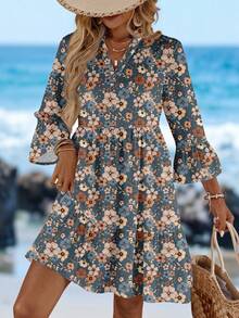 EMERY ROSE Casual Minimalist Floral Pattern Women's Short Dress, Suitable For Summer - Multicolor - View 3