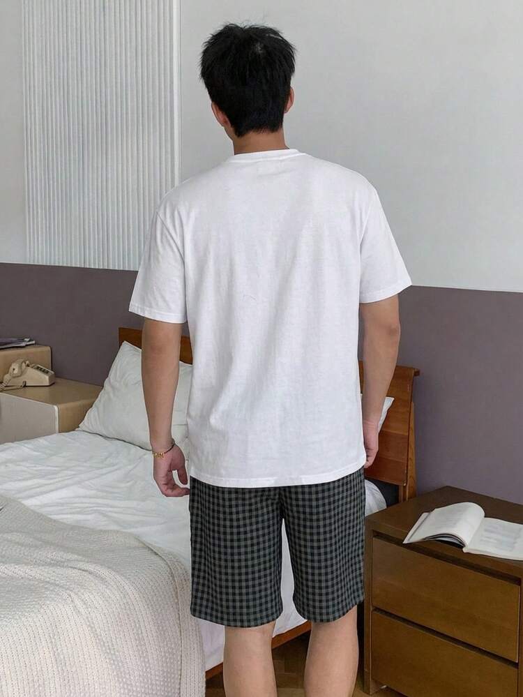 Summer Letter Print Multi-Color Short Sleeve Men's Pajama Set