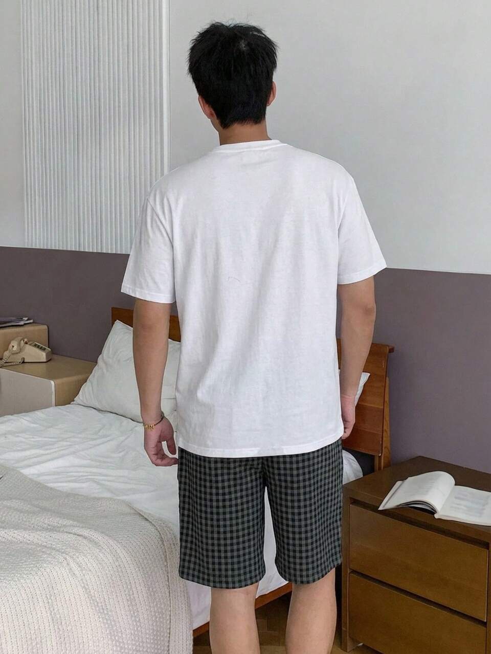 Summer Letter Print Multi-Color Short Sleeve Men's Pajama Set