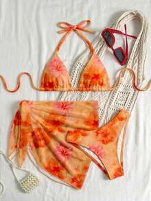 Soleia Bộ đồ bơi đi nghỉ mát dành cho nữ, thích hợp mặc đi biển, họa tiết hoa dâm bụt màu cam. - Nhiều màu - Xem 1