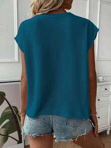 EMERY ROSE Women's Solid Color Round Neck Loose Casual Sweater Vest, Autumn/Winter - Teal Blue - View 2