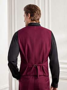 Officeau Caelus 三件套男士修身正装西装，高品质商务/社交/婚礼礼服套装，包含外套、裤子和马甲。 - 酒紅色 - 查看 6