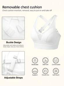 Dewbera Women's Solid Color Criss-Cross Hollow Mesh Patchwork Sports Bra Underwear - White - View 4