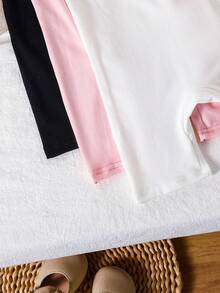 SHEIN Bộ áo liền quần và quần short dệt kim dễ thương 3 món cho bé gái, thích hợp cho mùa hè. - Nhiều màu - Xem 5