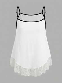 SHEIN EZwear 两件套加大码女式休闲度假黑白撞色包边吊带背心，适合夏季、海滩、音乐节等场合。 - 黑與白 - 查看 4