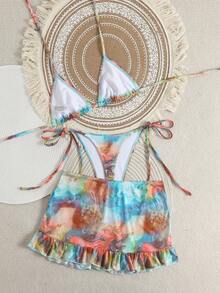 Swim SXY Bộ bikini hai mảnh gợi cảm kiểu tie-dye mùa hè dành cho nữ, gồm áo tắm cổ yếm và quần tam giác. - Nhiều màu - Xem 5